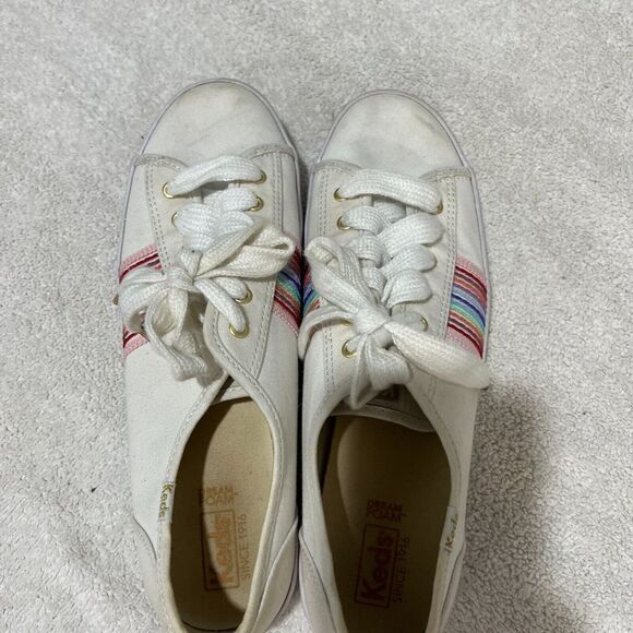 Keds Womens White Kickstart Rainbow Webbing Stripe Sneakers Size 11 Dream Foam - Picture 6 of 13